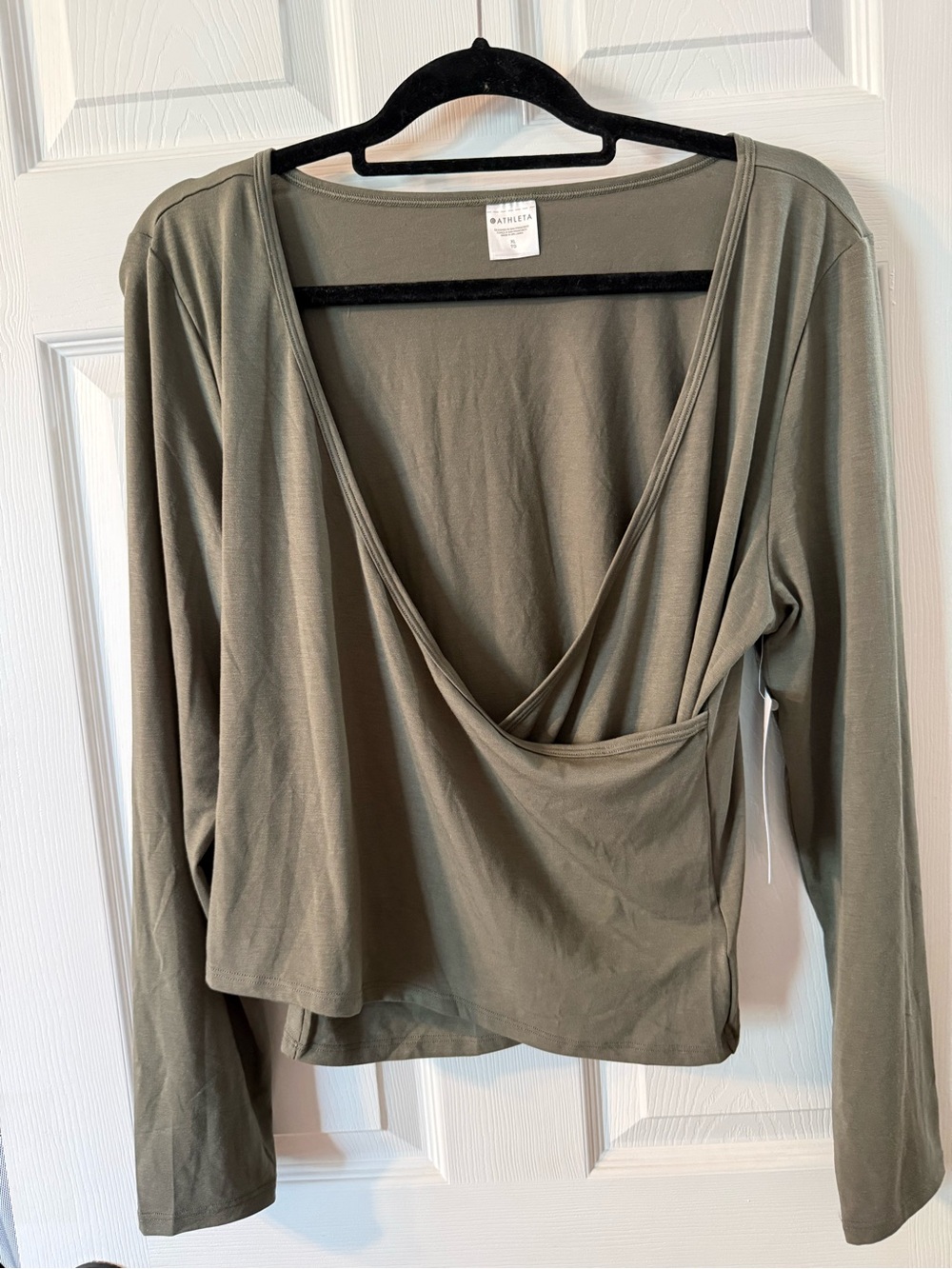 Athleta Olive Green Draped Wrap Long-Sleeve Top